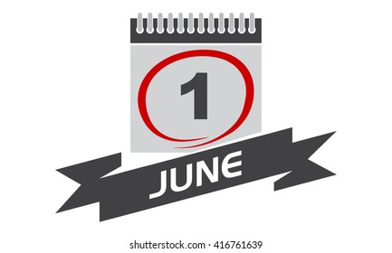 1 June Calendar with Ribbon