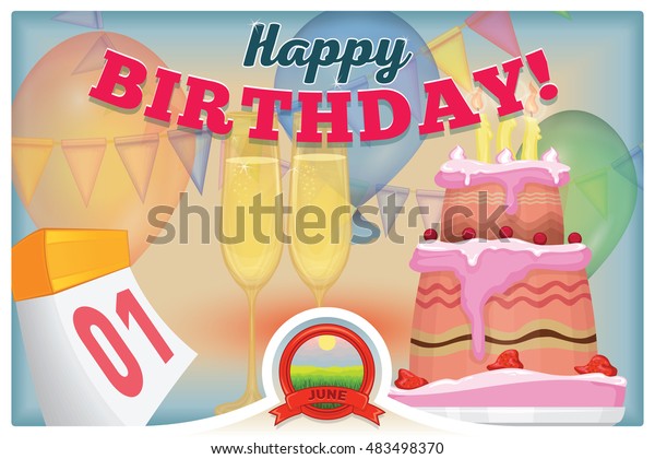 1 June Greeting Card Happy Birthday Stock Vector Royalty Free 483498370