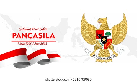 1 June, happy birthday Pancasila (1 June, happy birthday Pancasila) vector illustration. Perfect for greeting cards, posters and banners.