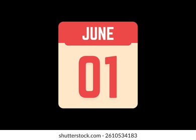 1 June icon text page monthly web design on coral, white, tangerine and black background vector, icon, or illustration with the month of June 1
