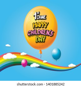 1 june international childrens day background. happy Children day greeting card with balloons, sky , rainbow and clouds. kids day poster