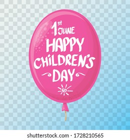 1 june international childrens day background with pink balloon flying on transparent background. happy Children day greeting card. kids day poster