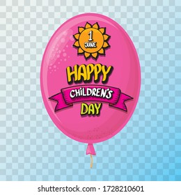 1 june international childrens day background with pink balloon flying on transparent background. happy Children day greeting card. kids day poster