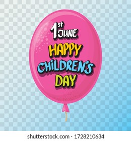 1 june international childrens day background with pink balloon flying on transparent background. happy Children day greeting card. kids day poster