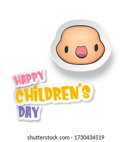 1 june international childrens day background with cute funny boy face isolated on white background. Vector happy international childrens day poster concept with funny cartoon smiling child