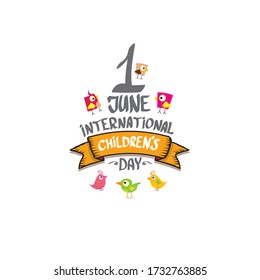 1 june international childrens day icon or label isolated on white background. happy Children day greeting card. kids day poster. Children day banner