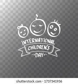 1 june international childrens day cartoon icon or label isolated on transparent background. happy Children day greeting card. Cartoon kids day poster. Children day banner