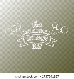 1 june international childrens day cartoon icon or label isolated on transparent background. happy Children day greeting card. Cartoon kids day poster. Children day banner