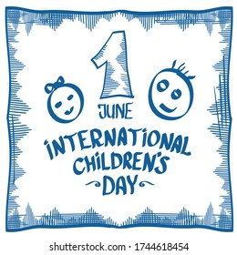 1 june international childrens day cartoon doodle art style banner background. happy Children day greeting cad, icon or label. Cartoon kids day poster. Children day hand drawn banner design