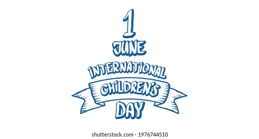 1 june international childrens day cartoon doodle style horizontal banner background. happy Children day greeting cad, icon or label. Cartoon kids day poster. Children day hand drawn banner design