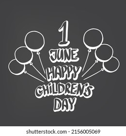 1 june international childrens day icon or label isolated on stylish grey background. happy Children day greeting card. kids day poster. Children day banner, social media post, graphic illustartion.