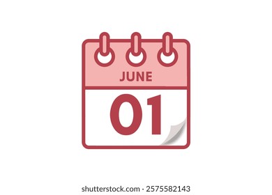 1 June month single day vector, illustration, calendar with maroon, rose and white color background calendar June 1