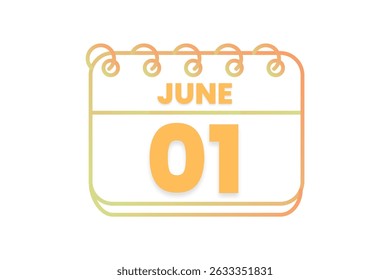 1 June month single day vector, illustration, calendar with orange, yellow, brown and white color background calendar icon of June 1