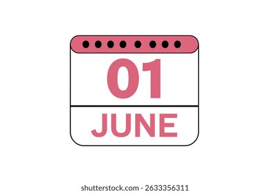 1 June month single day vector, illustration, calendar with peach, black and white color background calendar icon of June 1