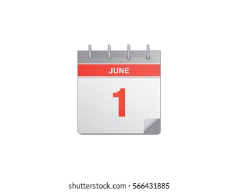 1 June red calendar vector illustration on white background