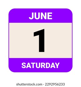 1 June, Saturday. Date template. Useful design for calendar or event promotion. Vector illustration EPS 10 File. Isolated on white background. 