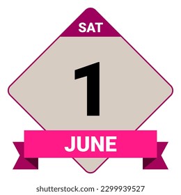 1 June, Saturday. Date template. Useful design for calendar or event promotion. Vector illustration EPS 10 File. Isolated on white background. 