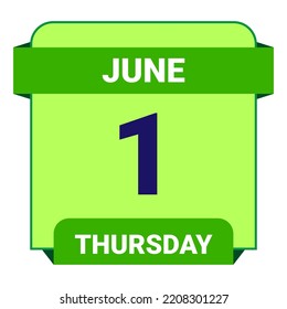 1 June, Thursday. Date template. Useful design for calendar or event promotion. Vector illustration EPS 10 File. Isolated on white background.