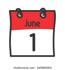 1 June. Vector flat daily calendar icon. Date and time, day, month. Holiday