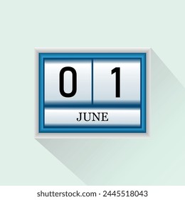 1 de junio Vector de calendario diario plano icono. Fecha y mes.