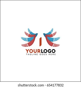 1 Letter Brush Logo. Red and blue brush with Splash Concept Design.