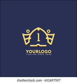 1 letter creative king crown logo. Royal Palace Vector illustration.