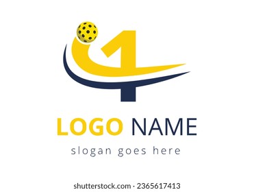 1 Letter with with Pickleball Sports Logo Concept With Moving Pickleball Club Symbol. business, and company identity