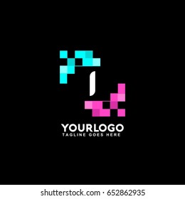 1 letter pixel art design logo. Blue and pink business corporate for technology