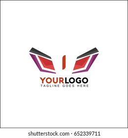 1 letter symbol identity, abstract wing reflect logo, double infinity loop logo design template. Beauty eye violet and red concept.