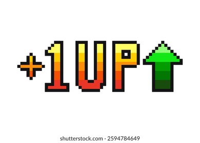 1 level up 8 bit icon, arrow pixel icon. Vector illustration.
