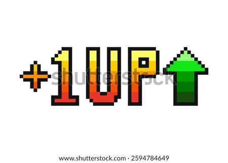 1 level up 8 bit icon, arrow pixel icon. Vector illustration.