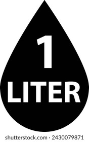 1 liter icon. Fluid volume in liters sign. Liquid drop symbol. flat style.