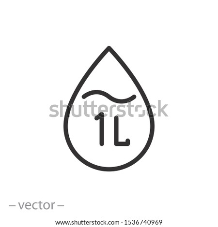 1 liter icon, fluid volume in liters, liquid drop, litre thin line web symbol on white background - editable stroke vector illustration eps 10
