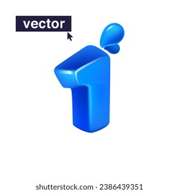 1 logo. Number one 3D render in cartoon cubic style made of blue clear water and dew drops. Eco-friendly vector illustration. Impossible isometric shapes. Perfect for nature banner, filter labels.