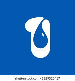 1 logotipo. Número uno con gotas de rocío de agua azul. Icono de espacio negativo. Emblema de agua de primavera. Plantilla de vectores para la empresa de bebidas puras, afiches de natación, identidad de reciclaje de residuos, lucha contra la sequía y la sequía.