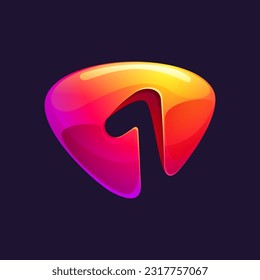 1 logo. Number one cut out of triangle sphere shape. Multicolor metallic arrow icon template. Abstract vector design element. Perfect for play button, fintech identity, sport emblem, delivery app.
