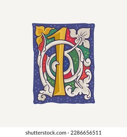 1 logo. Number one drop cap with interlaced white vine and gilding calligraphy elements. Renaissance initial emblem. Medieval dim colored luxury icon based on Ottonian and Romanesque.