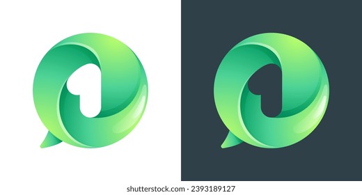 1 logo. Number one inside speech bubble with swirl pattern. Negative space style icon. Colorful gradient emblem for social media app, call center, online message, feedback icon, telemarketing screen