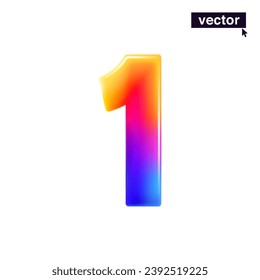 1 logo. Number one. Realistic 3D design in cartoon vivid style. Vector illustration. Perfect gradient icon for holiday sale banner, glossy tech posters, multicolor emblems, vibrant futuristic ad.