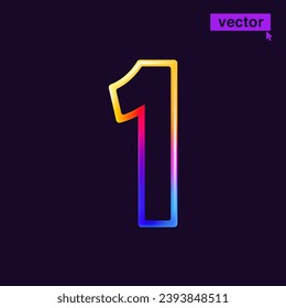 1 logo. Number one in vivid neon line style. Rainbow gradient icon for Sale banner. Colorful vector emblem for Special Price design, Discount Offer labels, Coupon Template, futuristic identity etc.