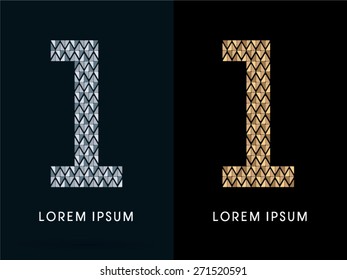 1 ,Luxury Abstract Jewelry Number, font, designed using gold and silver colors geometric shape on dark background, sign ,logo, symbol, icon, graphic, vector.