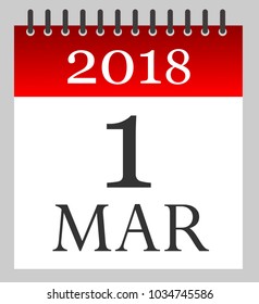 1 Mar 2018 - First of March - Daily Calendar- illustration - Vector