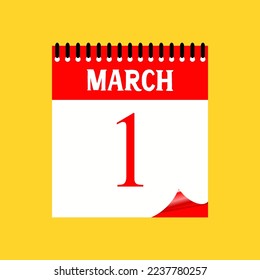 1 March 2023. Icon calendar day. Days of the year. Vector illustration sign label. Event schedule date. Meeting appointment time. Agenda plan. Yellow Background