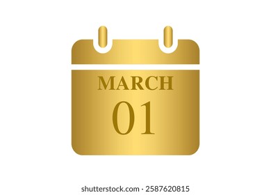 1 March calendar icon text page monthly web design on Golden and white background vector, icon, or illustration with the month of March 1