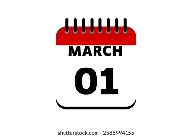 1 March calendar icon text page monthly web design on red, black and white background vector, icon, or illustration with the month of March 1
