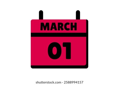 1 March calendar icon text page monthly web design on red, black and white background vector, icon, or illustration with the month of March 1