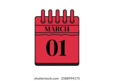 1 March calendar icon text page monthly web design on red, black and white background vector, icon, or illustration with the month of March 1