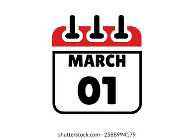 1 March calendar icon text page monthly web design on red, black and white background vector, icon, or illustration with the month of March 1