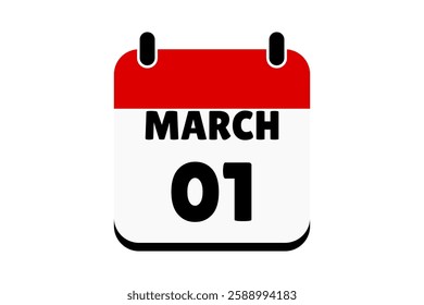 1 March calendar icon text page monthly web design on red, black and white background vector, icon, or illustration with the month of March 1