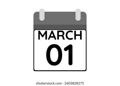 1 March calendar icon text page monthly web design on black and white background vector, icon, or illustration with the month of March 1